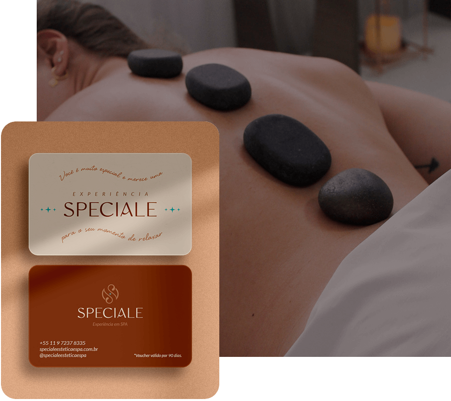 Imagens que representam o vale-presente do Speciale Experiência em Spa
